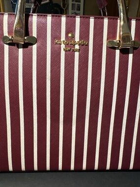 Kate Spade Cameron Street Candace Satchel Burgundy Stripe Leather Crossbody Bag